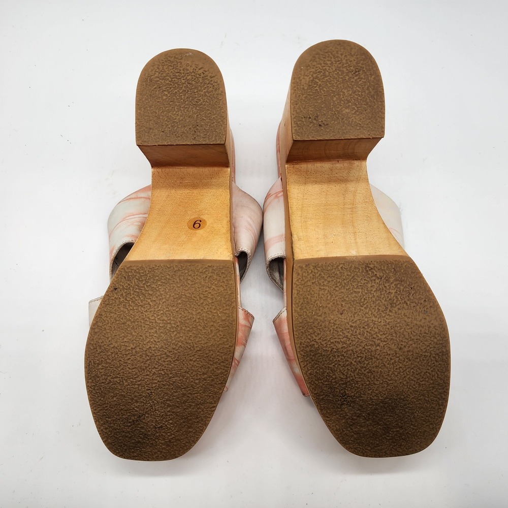 Charlotte Stone Nina Marbled Leather Platform Sandals Women's 9 Orange Wood Heel - Picture 13 of 13